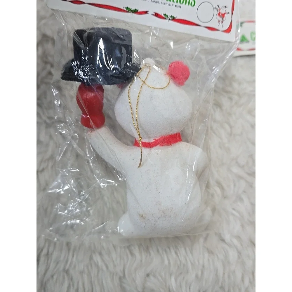 Vintage Flocked Snowman & Mouse Lot of 2 Frosty Googly Eyes Christmas‎ Ornament